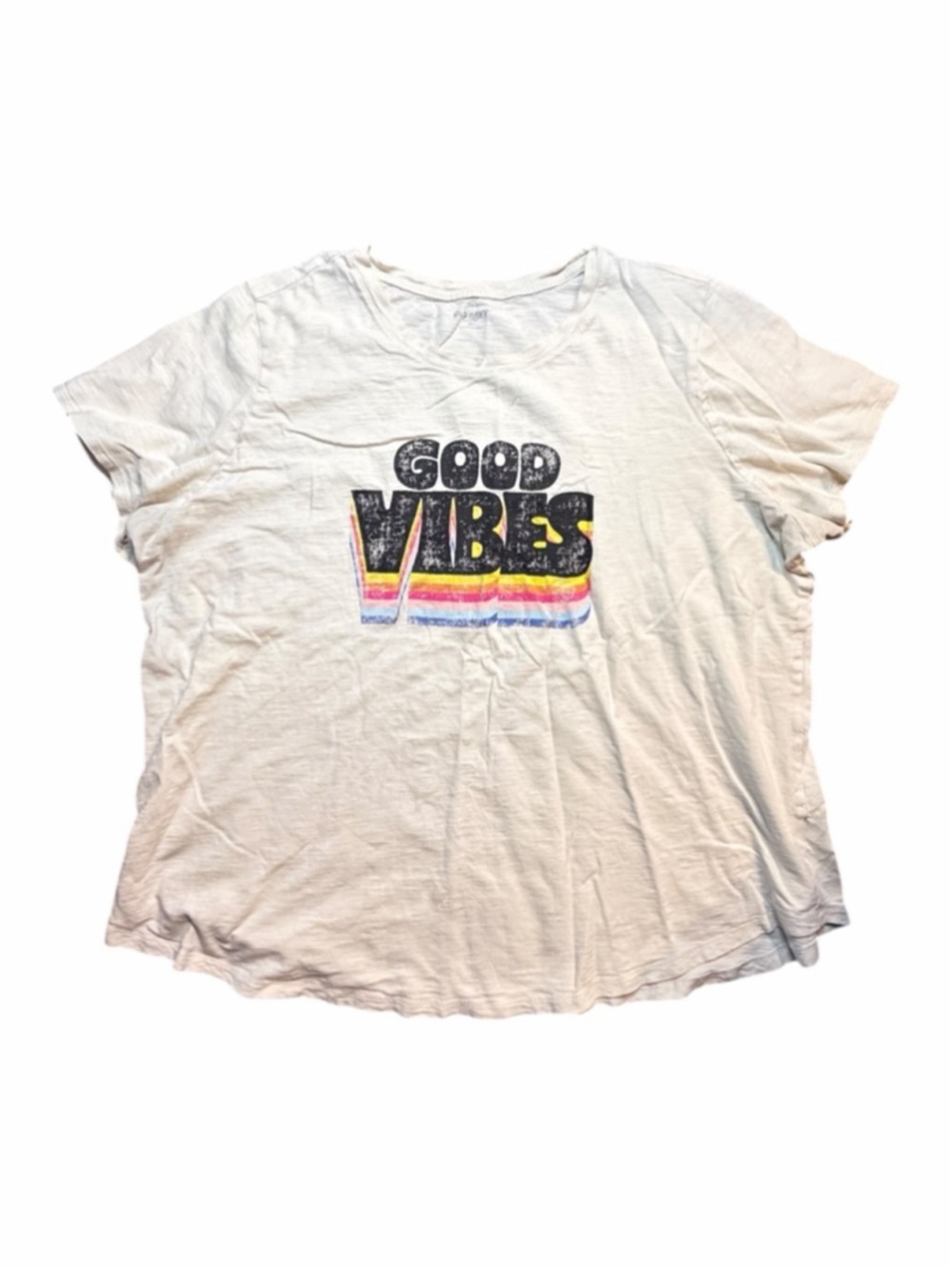 Old Navy Women’s 2X Plus Size Graphic Tee Good Vibes Beige Short Sleeve Casual T